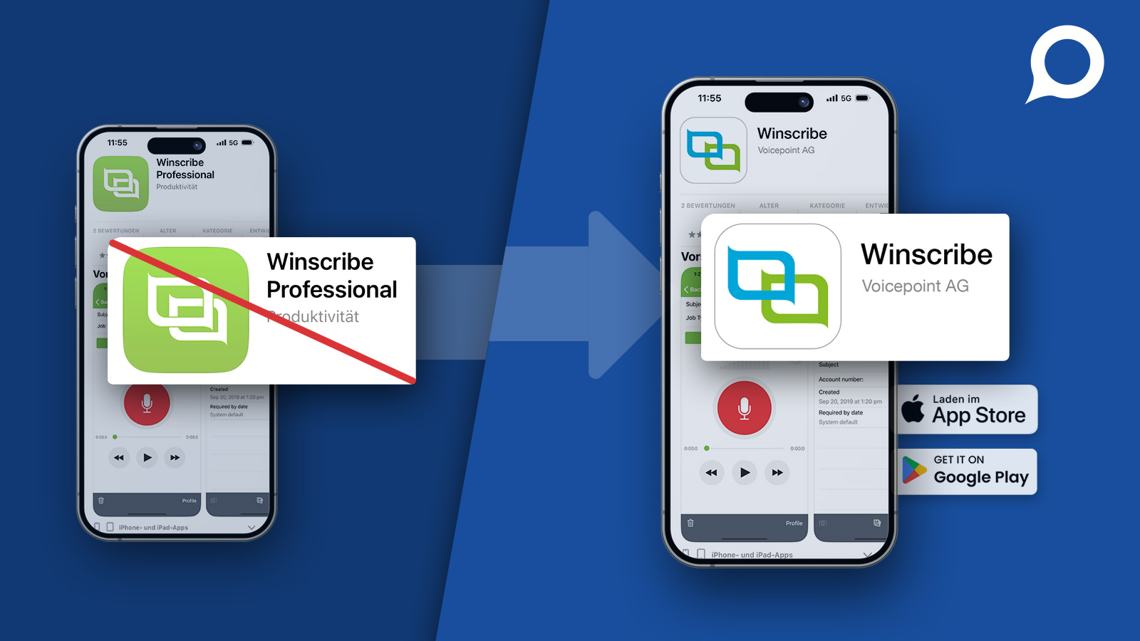 Neue Version Winscribe Mobile App