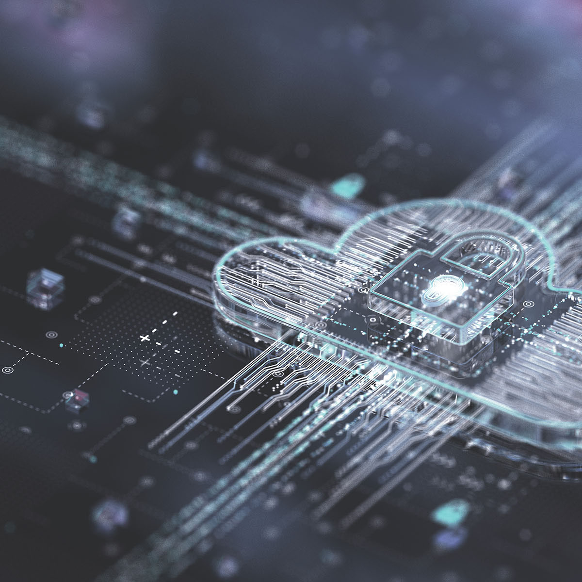 Illustration einer Cloud mit integriertem Schloss-Symbol, die für sichere Daten in der Voicepoint Cloud steht.