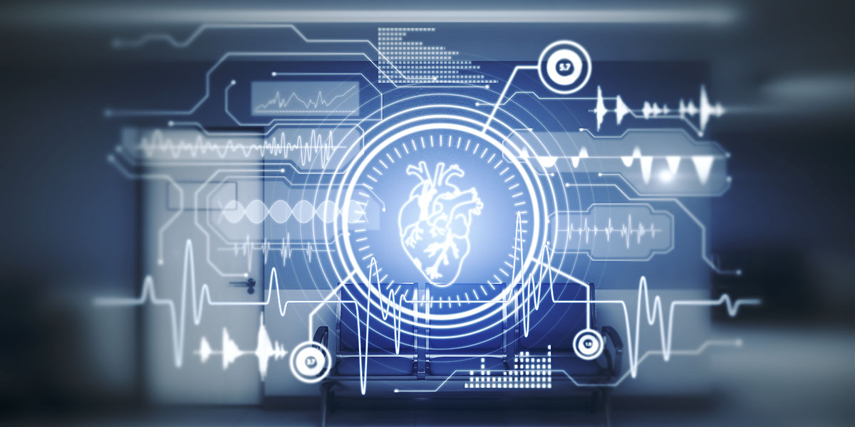 Illustration eines intelligentes Systems, dass die Vitalwerte eines Menschen überprüft.